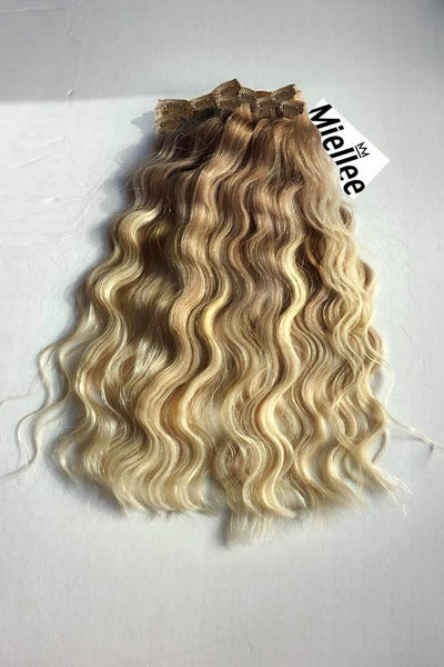 Medium Golden Blonde Balayage 8 Piece Clip Ins Wavy Human Hair Miellee Hair Company