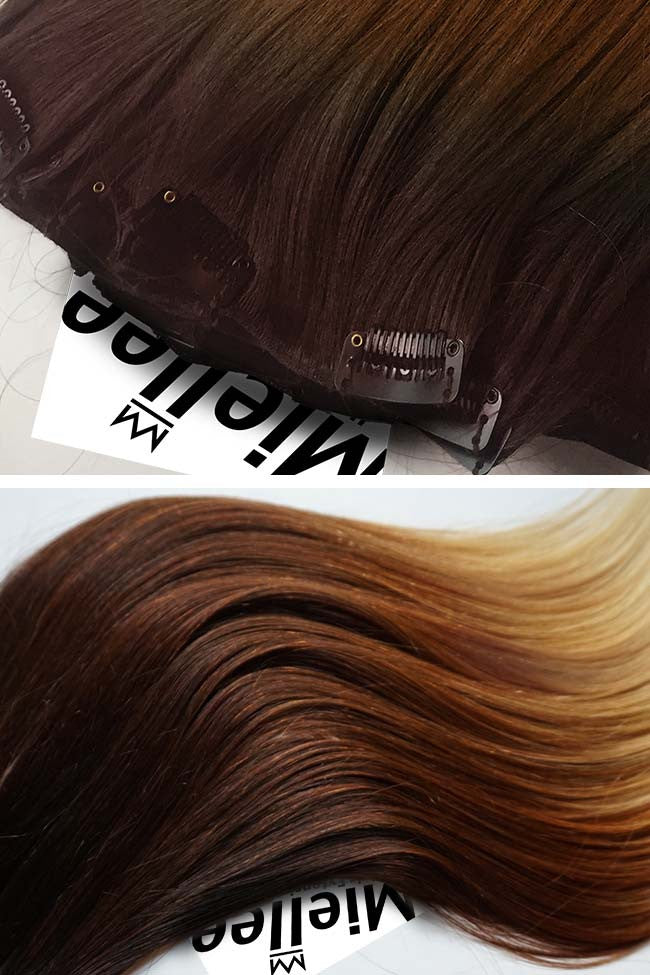 High Contrast Golden Ombre 8 Piece Clip Ins - Wavy Hair