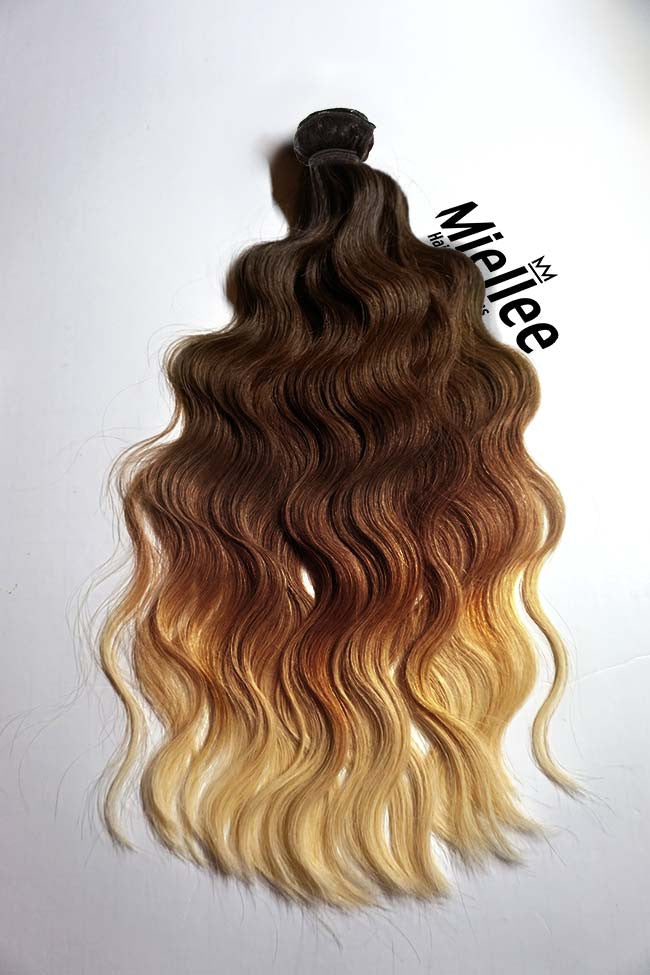 High Contrast Gold Ombre Machine Tied Wefts - Wavy Hair