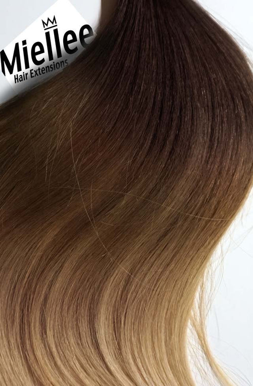Light Golden Brown Balayage Machine Tied Wefts - Straight Hair
