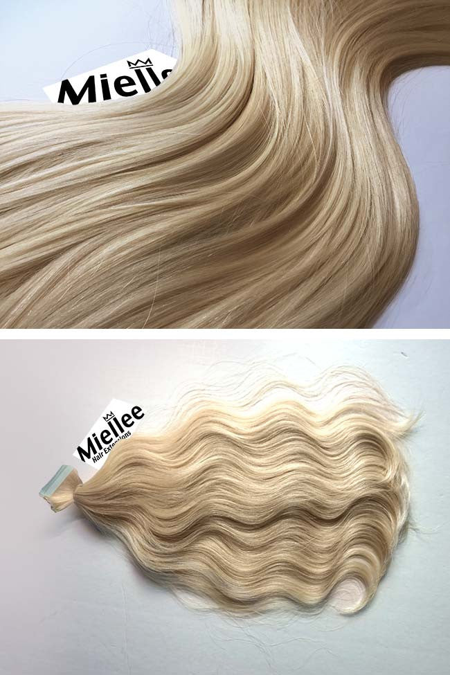 Champagne Blonde Seamless Tape Ins - Wavy Hair