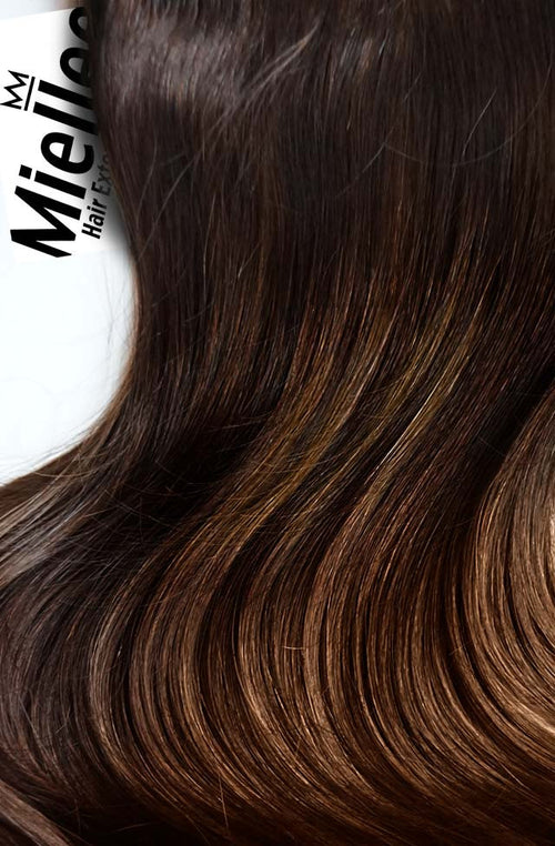 Dark Golden Brown Balayage Machine Tied Wefts - Wavy Hair