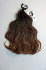 Dark Golden Brown Balayage Seamless Tape Ins - Wavy Hair