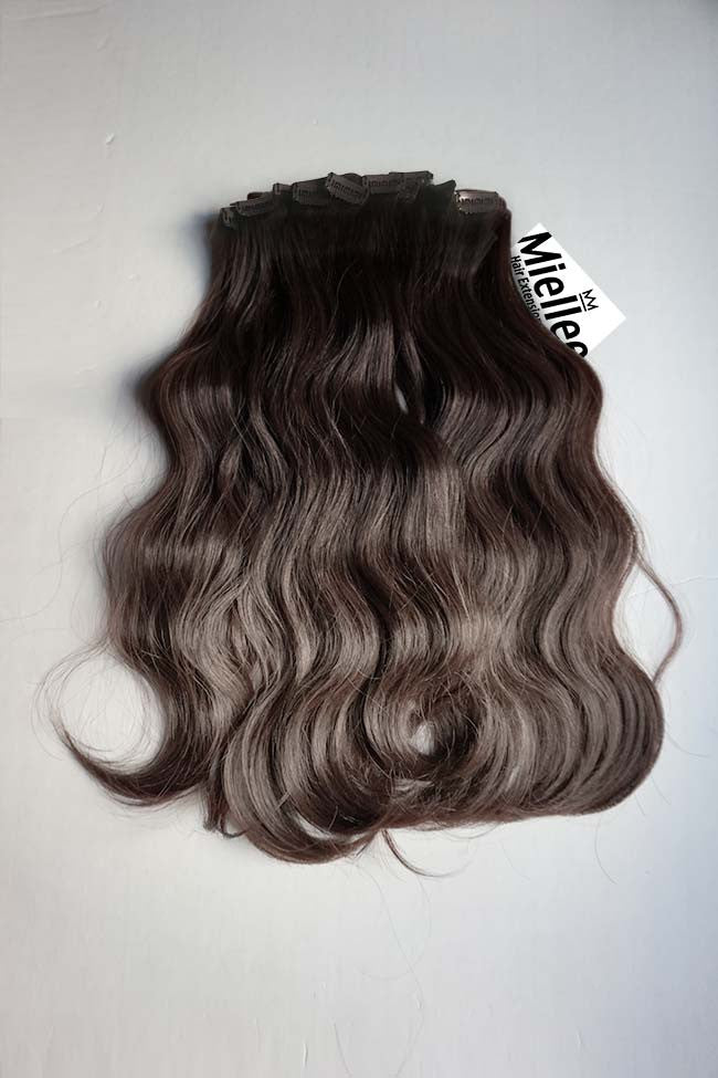 Medium Ashy Brown Balayage Piece Clip Ins Wavy Hair