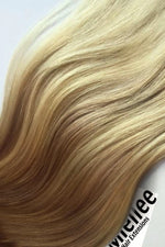 Medium Golden Blonde Balayage Machine Tied Wefts - Wavy Hair