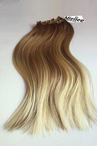 Human Hair Clip in Extensions Balayage Light Blonde 18 Inch 8 pcs Amazon.com : Full Shine Blonde Clip in Hair Extensions Real  main image 2