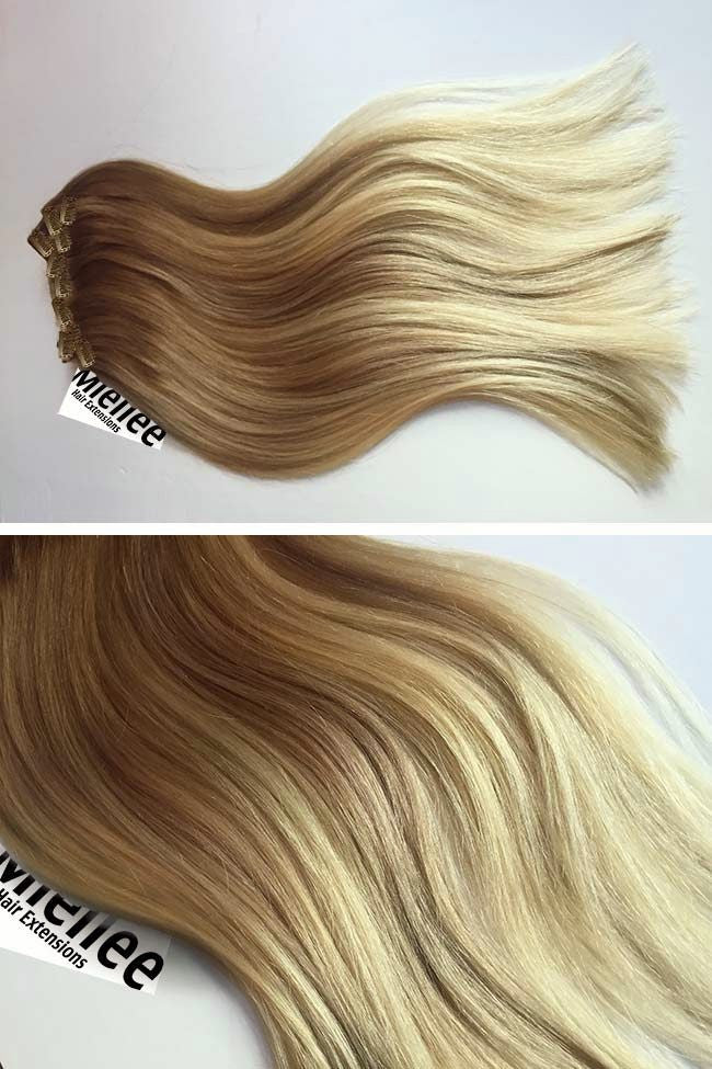 Medium Golden Blonde Balayage 8 Piece Clip Ins - Straight Hair