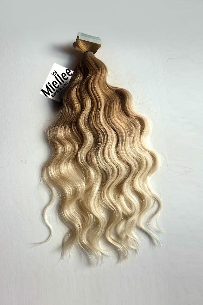 Medium Golden Blonde Balayage Seamless Tape Ins - Wavy Hair