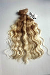 Medium Golden Blonde Balayage Machine Tied Wefts - Wavy Hair