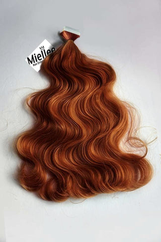 Copper Red Seamless Tape In Extensions Wavy Human Hair