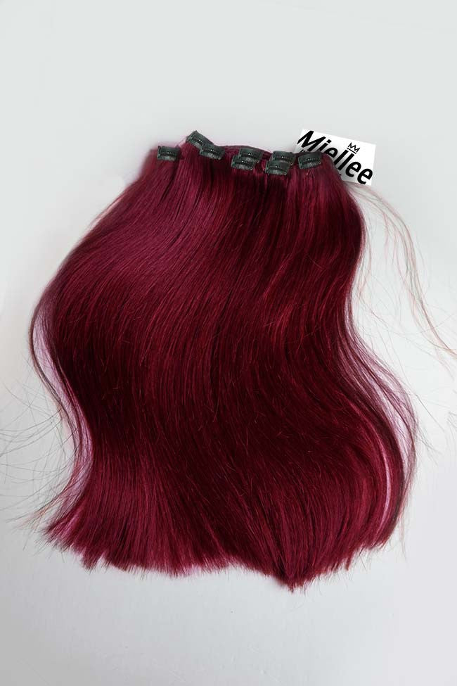 Raspberry Red 8 Piece Clip In Extensions - Straight Human Hair