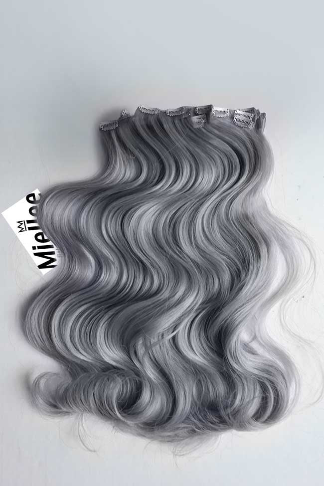 Steel Grey 8 Piece Clip Ins - Wavy Hair