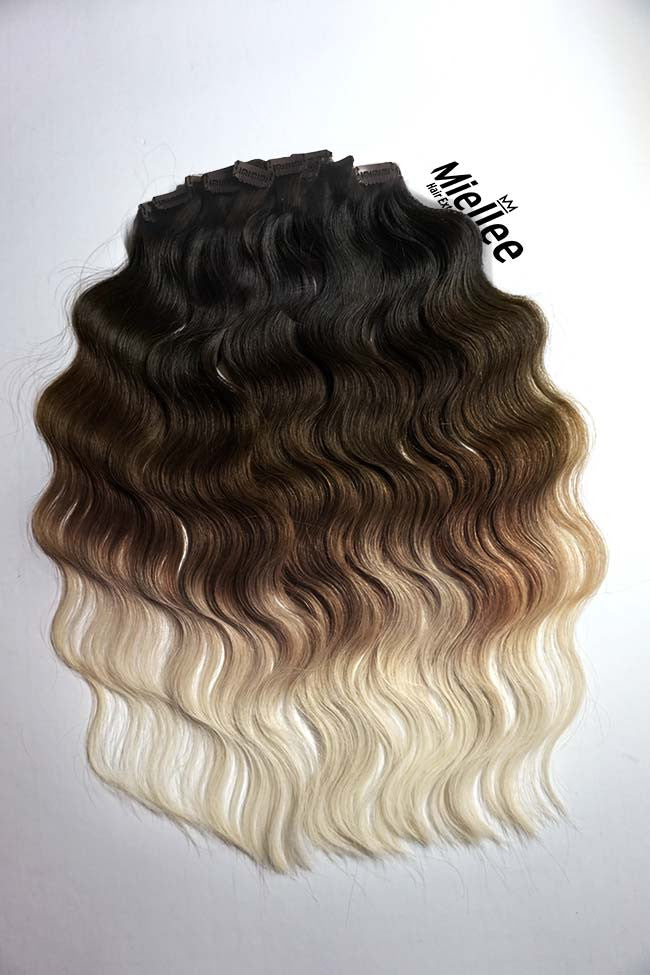 High Contrast Neutral Ombre 8 Piece Clip Ins - Wavy Hair