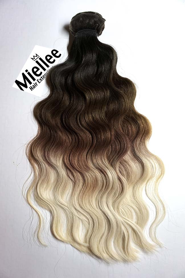 High Contrast Neutral Ombre Machine Tied Wefts - Wavy Hair