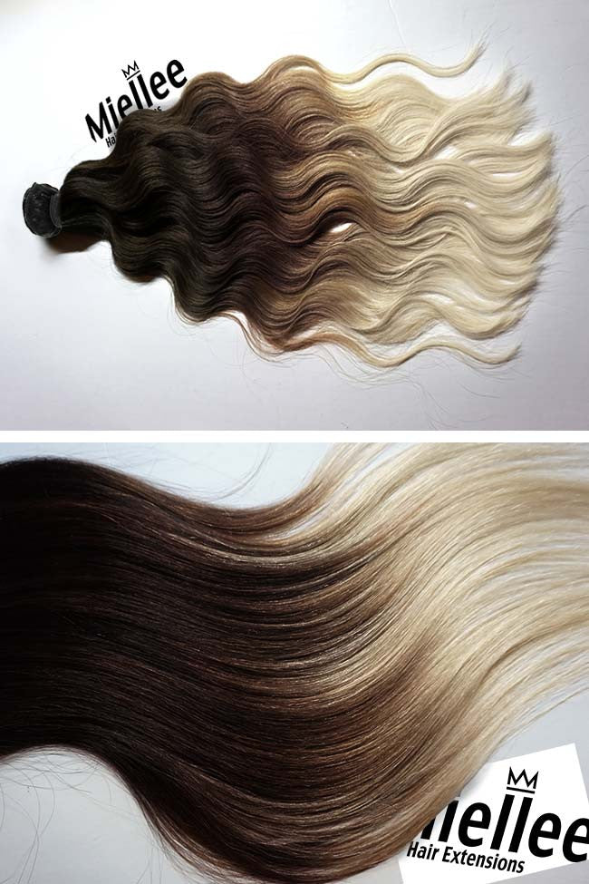 High Contrast Neutral Ombre Machine Tied Wefts - Wavy Hair