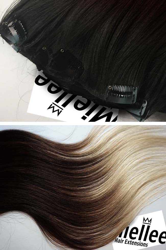 High Contrast Neutral Ombre 8 Piece Clip Ins - Straight Hair
